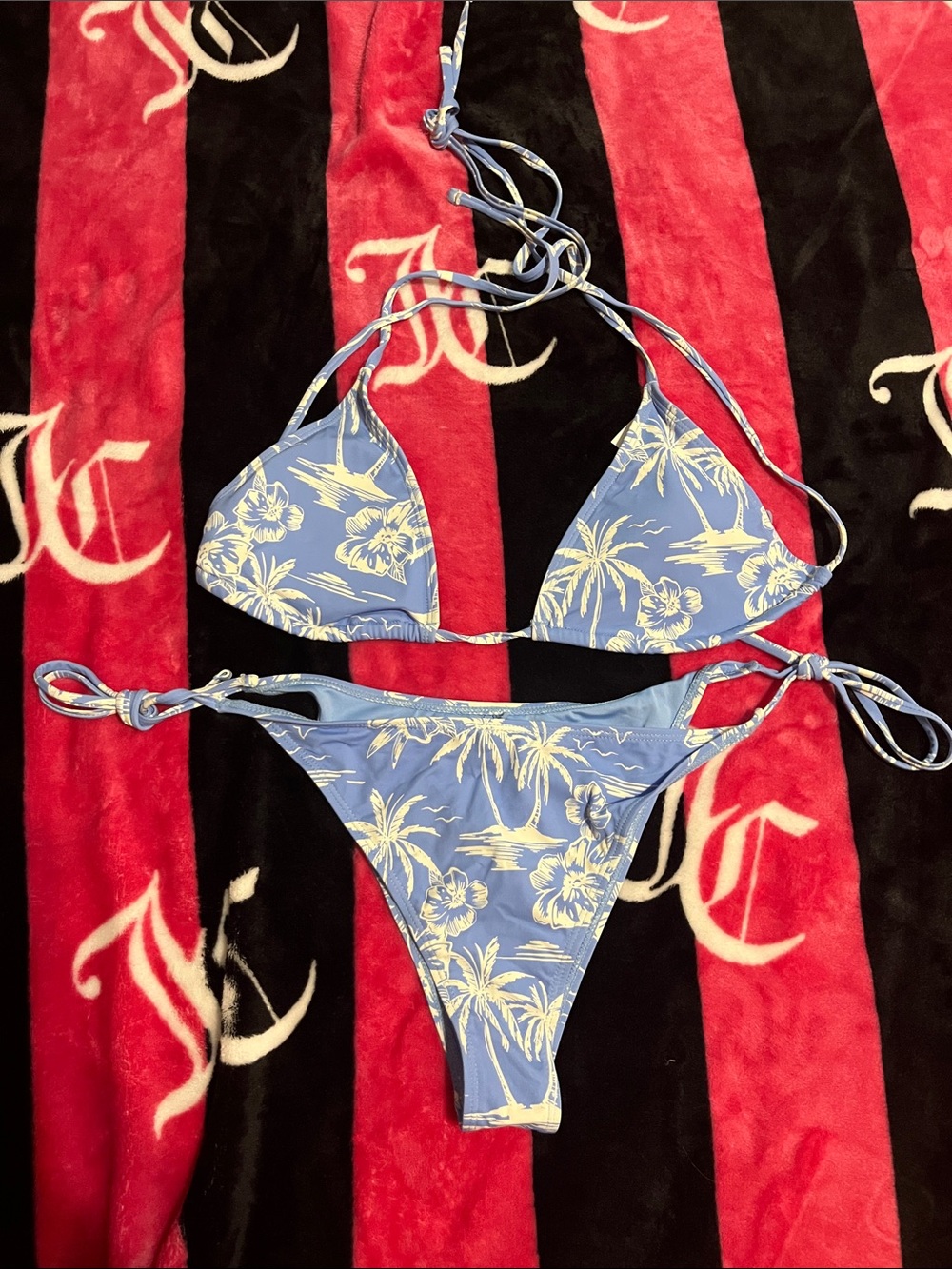 Roxy Light Blue Tropical Tie-String Bikini Set